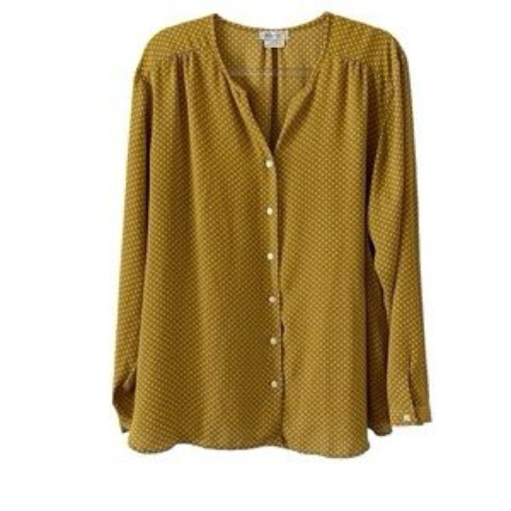Mustard With Cream Polka Dots Classy Flowy Blouse Size SP